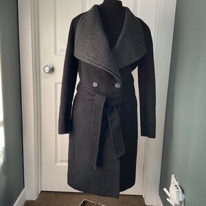 Black and Grey Wool and Alpaca Reversible Wrap Coat by Mackage Women’s Small